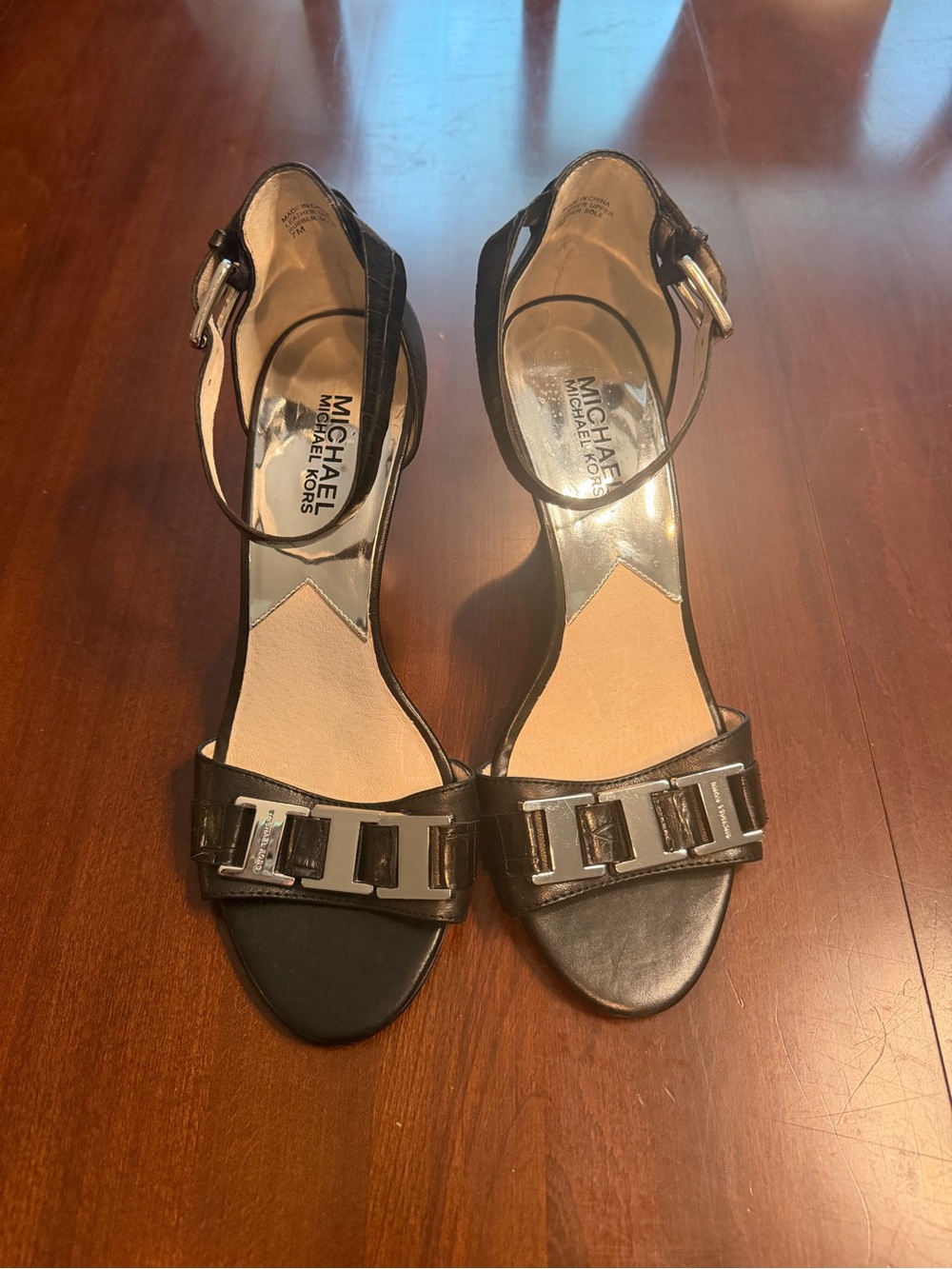 Michael Kors Black Leather Logo Hardware Heels